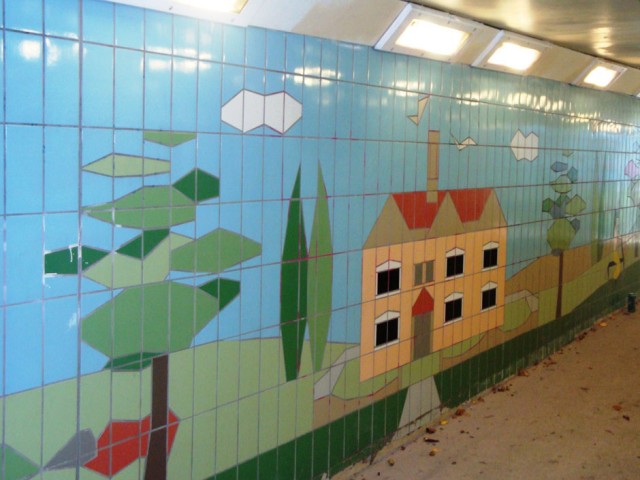 Fiveways Subway Tiling Detail Trees and House
