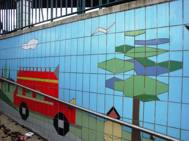 Fiveways Subway Tiling Detail Bus and Trees