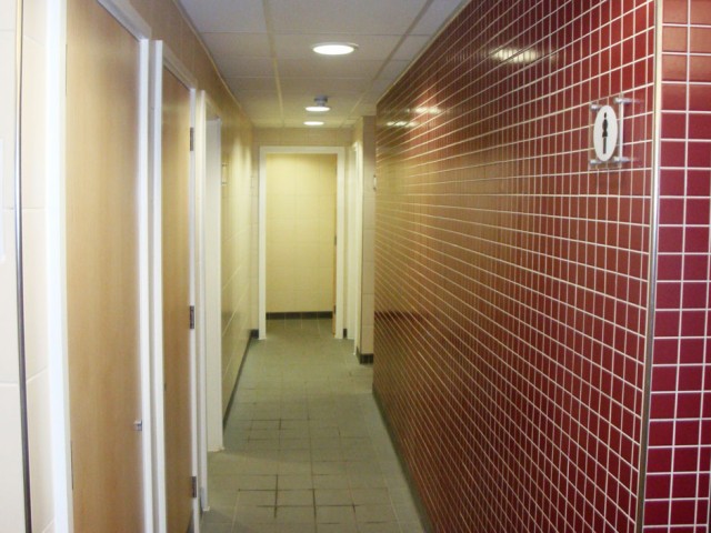 Brentford Fountain Leisure Centre, Changing Room, Red Tiling